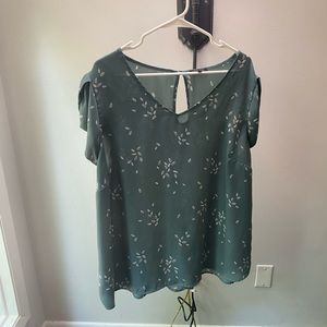 Papermoon, teal blouse with leaves, 1x